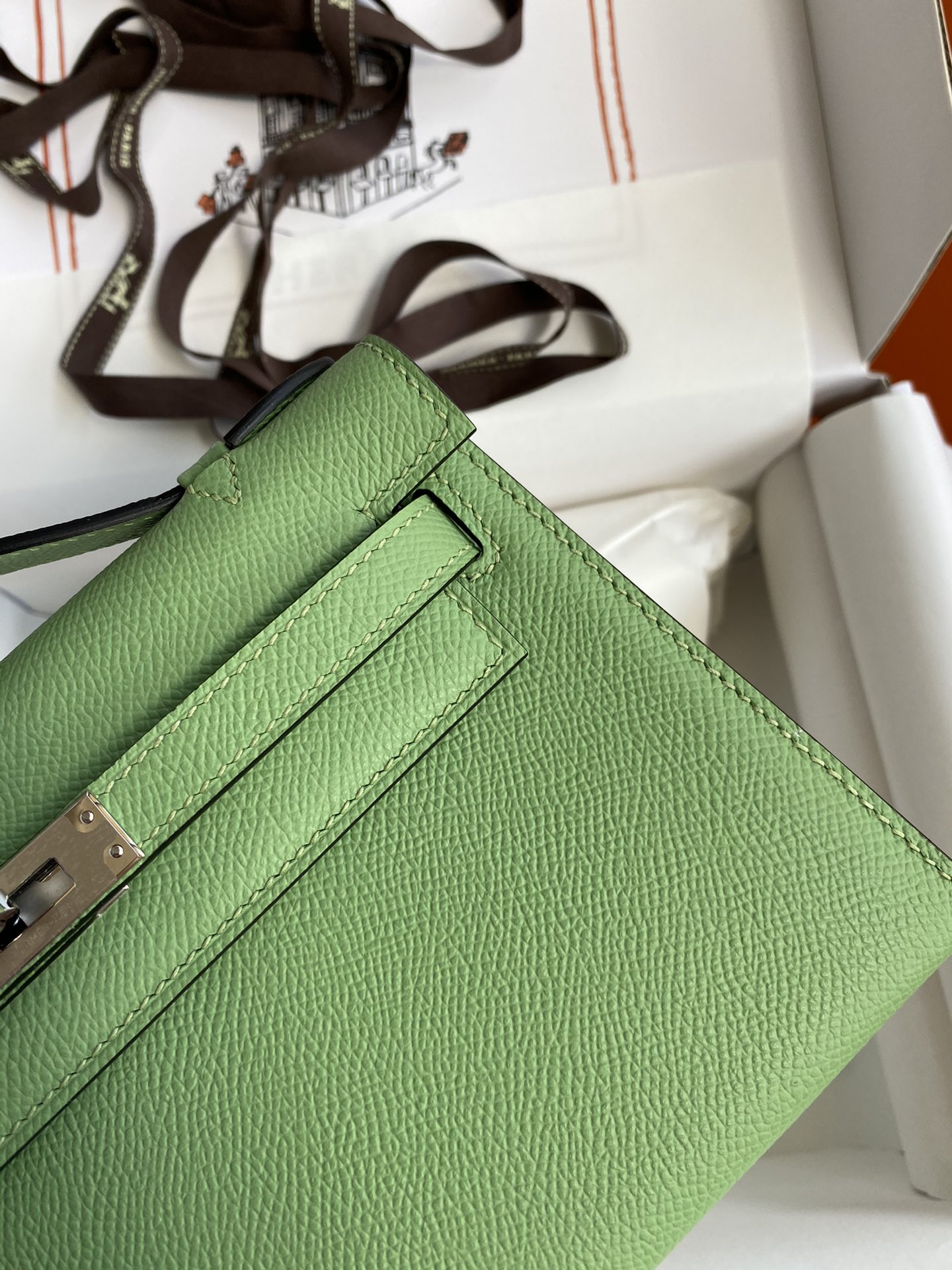 Hermes Mini Kelly Pochette 22cm Bag In Kiwi Green Epsom Leather